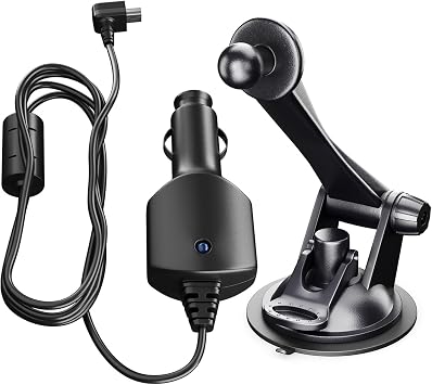 Car Charger Power Cord + GPS Mount for Garmin - Compatible with Nuvi, Dezl, Drive, DriveSmart, DriveAssist, RV, Zumo & More - Reliable Mounting & Charging Solution