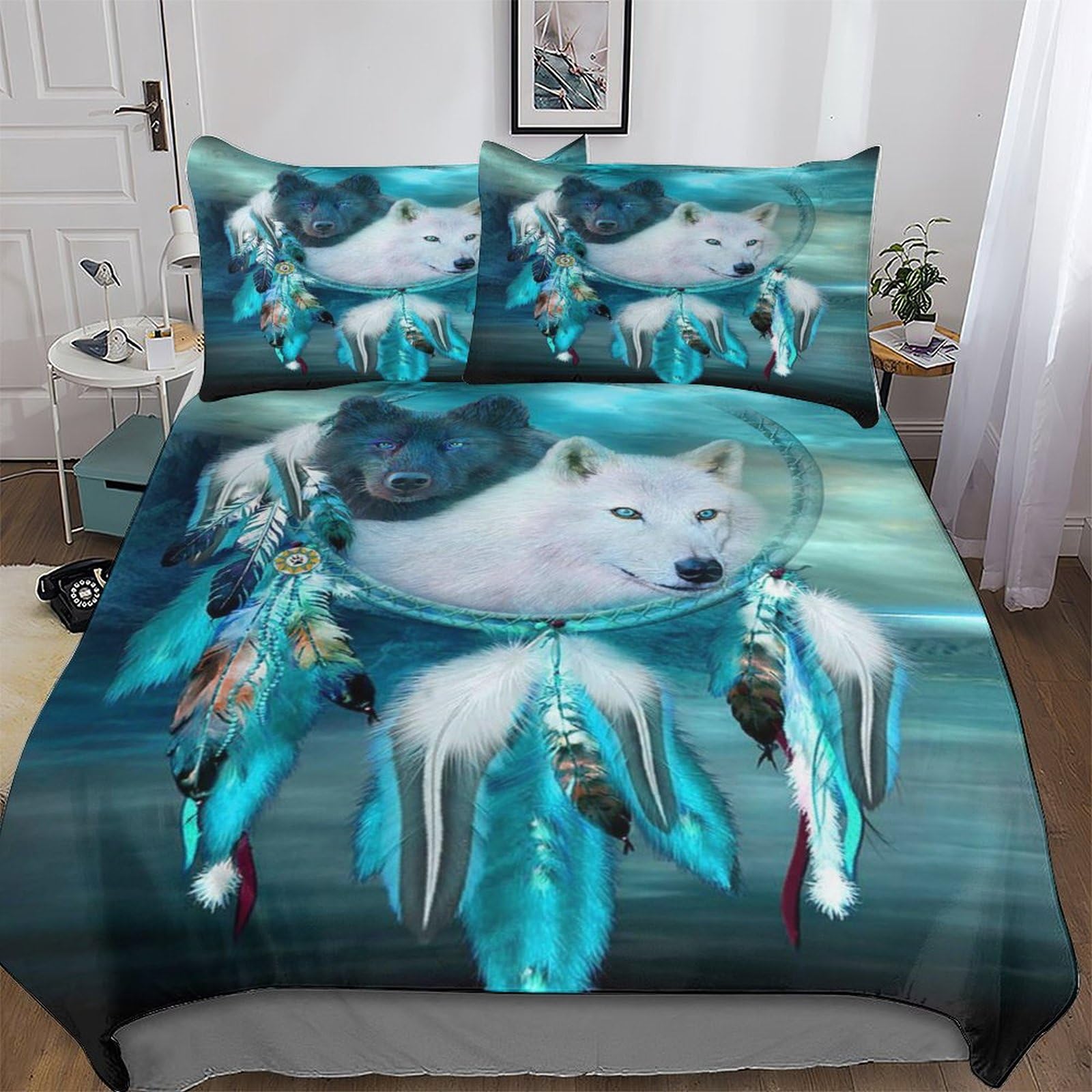 Parure de lit loup microfibre coton douce et moelleuse anti-plis King Size