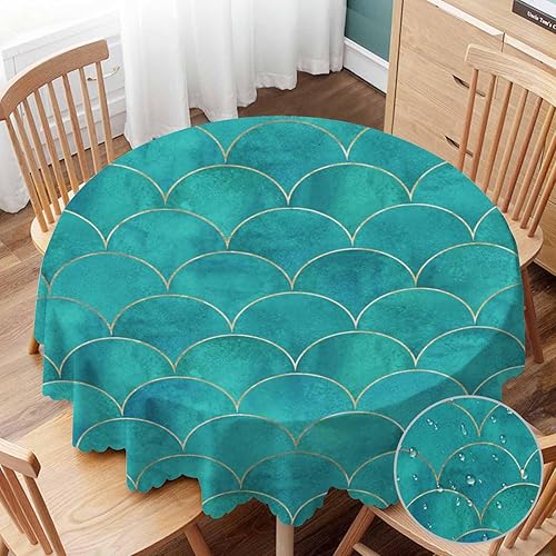 Yibeas Manteles redondos de sirena con diseño de escamas de pez y ondas, 60 pulgadas de diámetro, acuarela, verde azulado oscuro, turquesa con Yibeas Manteles redondos de sirena con diseño de escamas de pez y ondas, 60 pulgadas de diámetro, acuarela, verde azulado oscuro, turquesa con