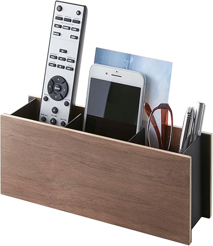 Yamazaki Caddy Home - Control de TV de escritorio y soporte para bolígrafo, acero + madera, control remoto y organizador de tabletas, talla única,