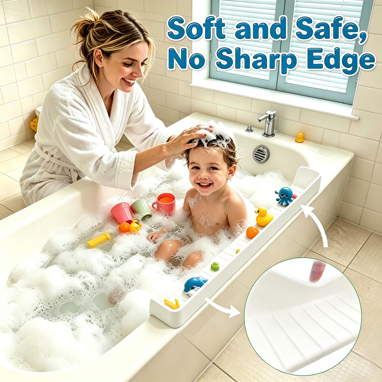 Paraspruzzi per vasca da bagno con forti ventose, paraspruzzi in silicone per vasca da bagno, giocattoli da bagno e mensola organizer per bambini, griglia flessibile per bordo vasca da bagno e lavelli