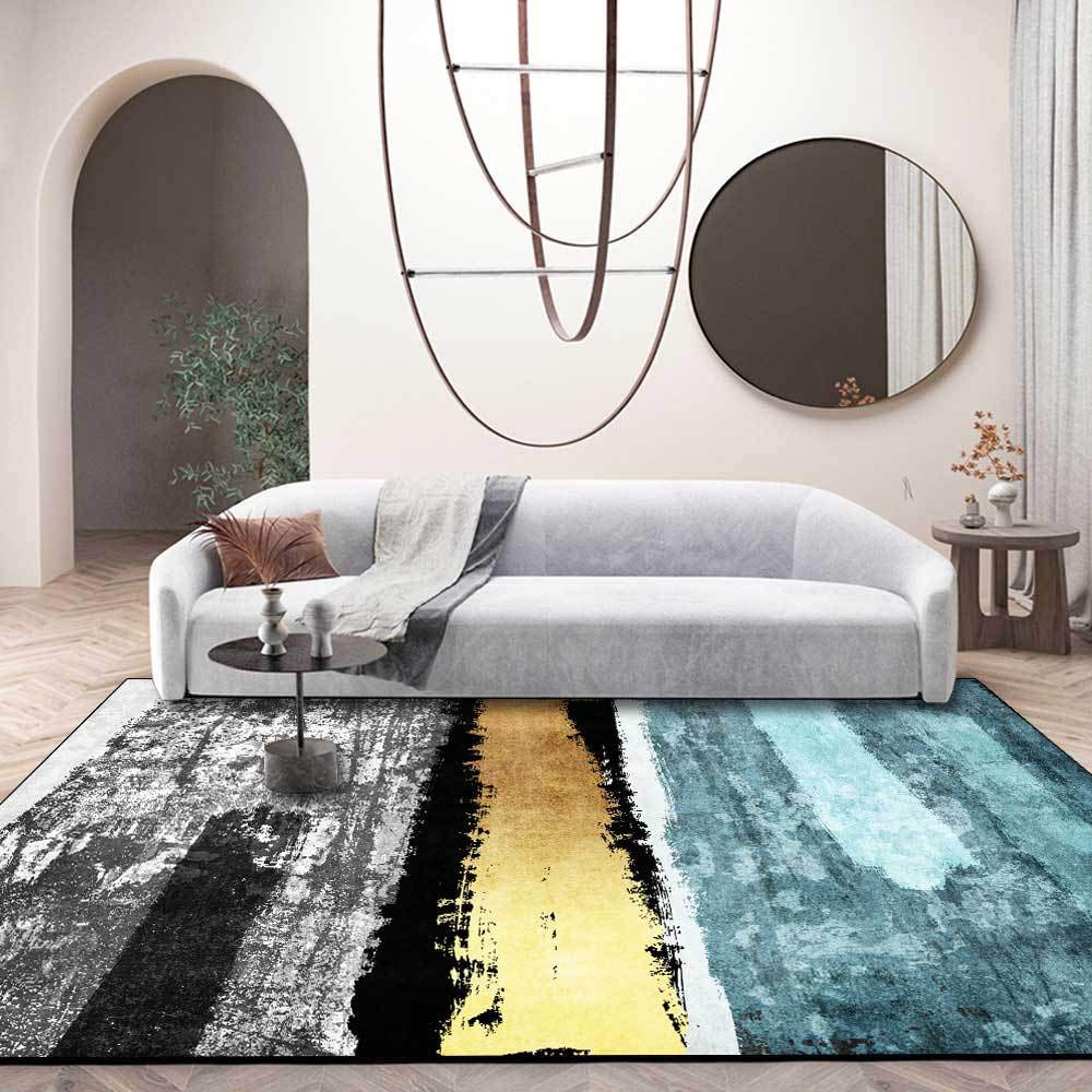Tapis de salon abstrait bleu et jaune 120x180 cm pour réchauffer votre intérieur moderne