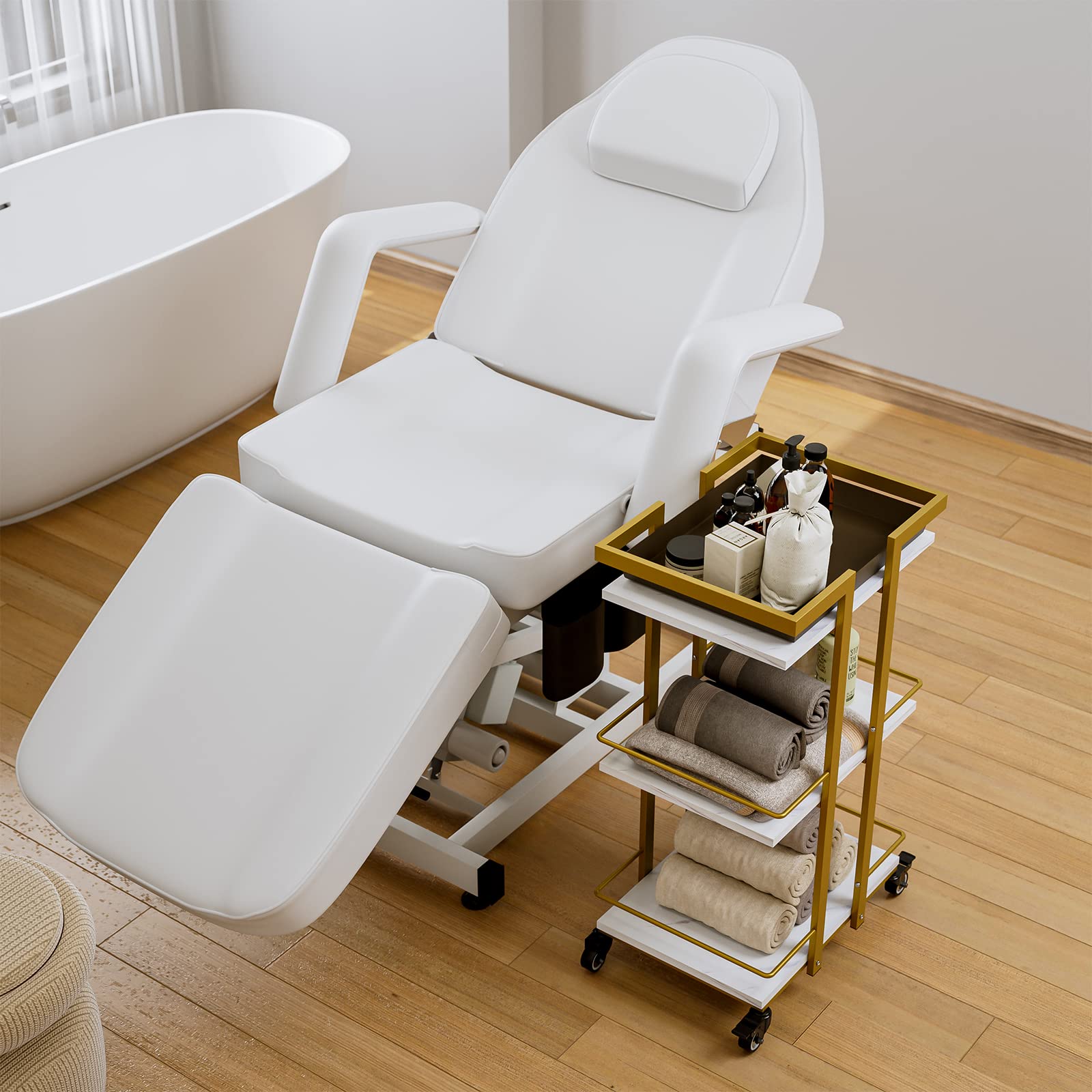 Icoget Chariot pour esthéticienne avec roulettes, chariot à 3 niveaux pour salon et beauté - Chariot de service mobile avec 3 tablettes pour les cils, studio de manucure, spa, tatouages, soin du