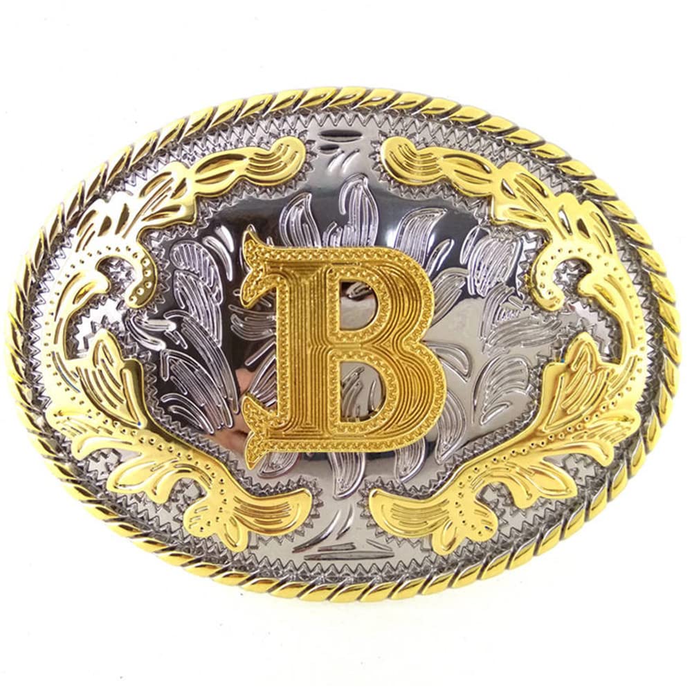 WMG Western Belt Buckle Initial Letters ABCDMRJ to Z Cowboy Belt Buckle, Rodeo Buckles for Men & Women