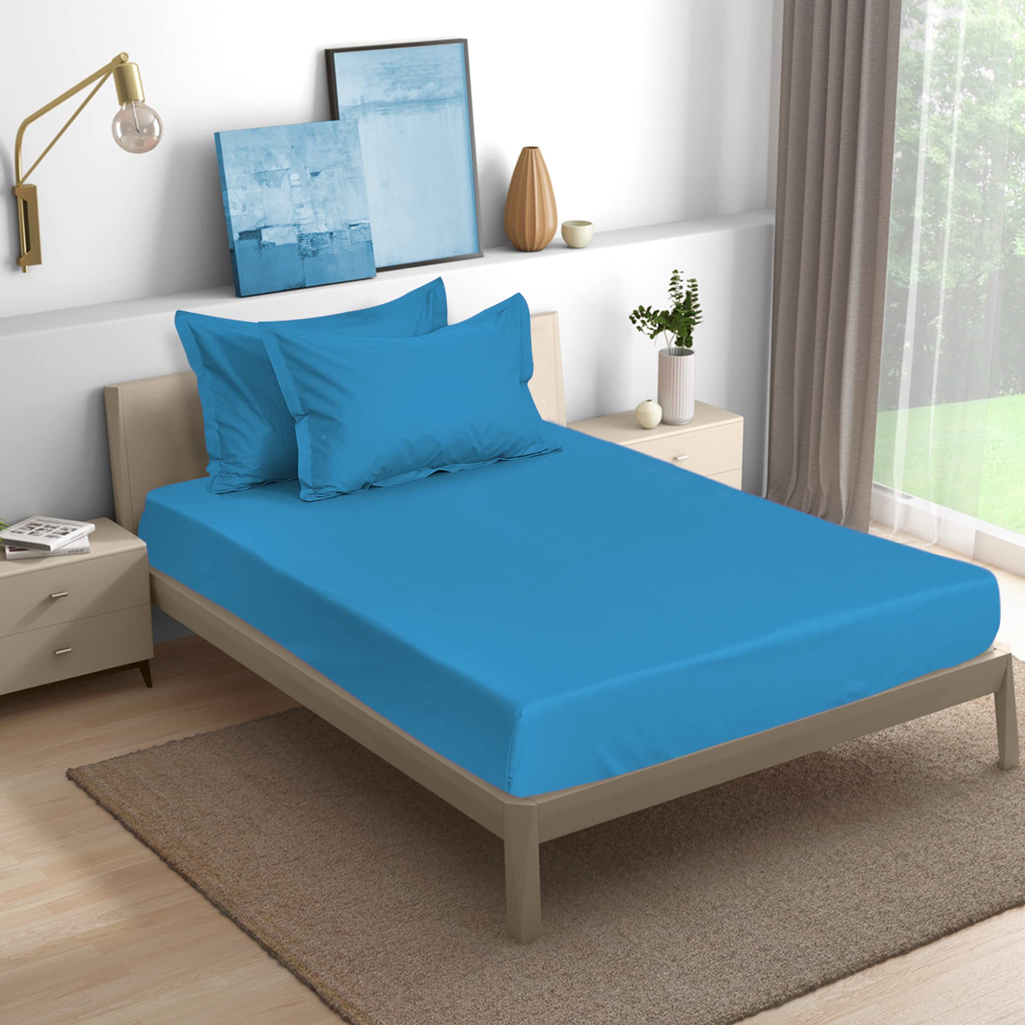 KAUTAGE- Love in Living Cotton Super King Size Bedsheet 210 TC (108 x 108 inches) with Two Pillow Covers, Blue Colour, Shrink Resistant and Fadeproof, Ultralightweight, Sleek Plain Design (B09L8CCXVX) Amazon Price History, Amazon Price Tracker