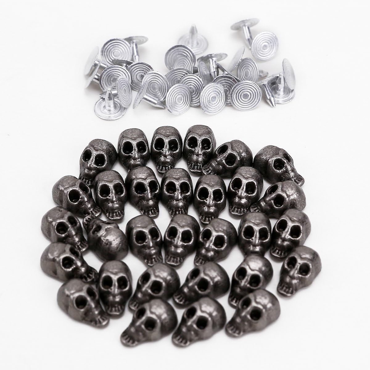 30x Punk Skull Head Leather Rivets Set for Bag Shoe Clothing Nails Included