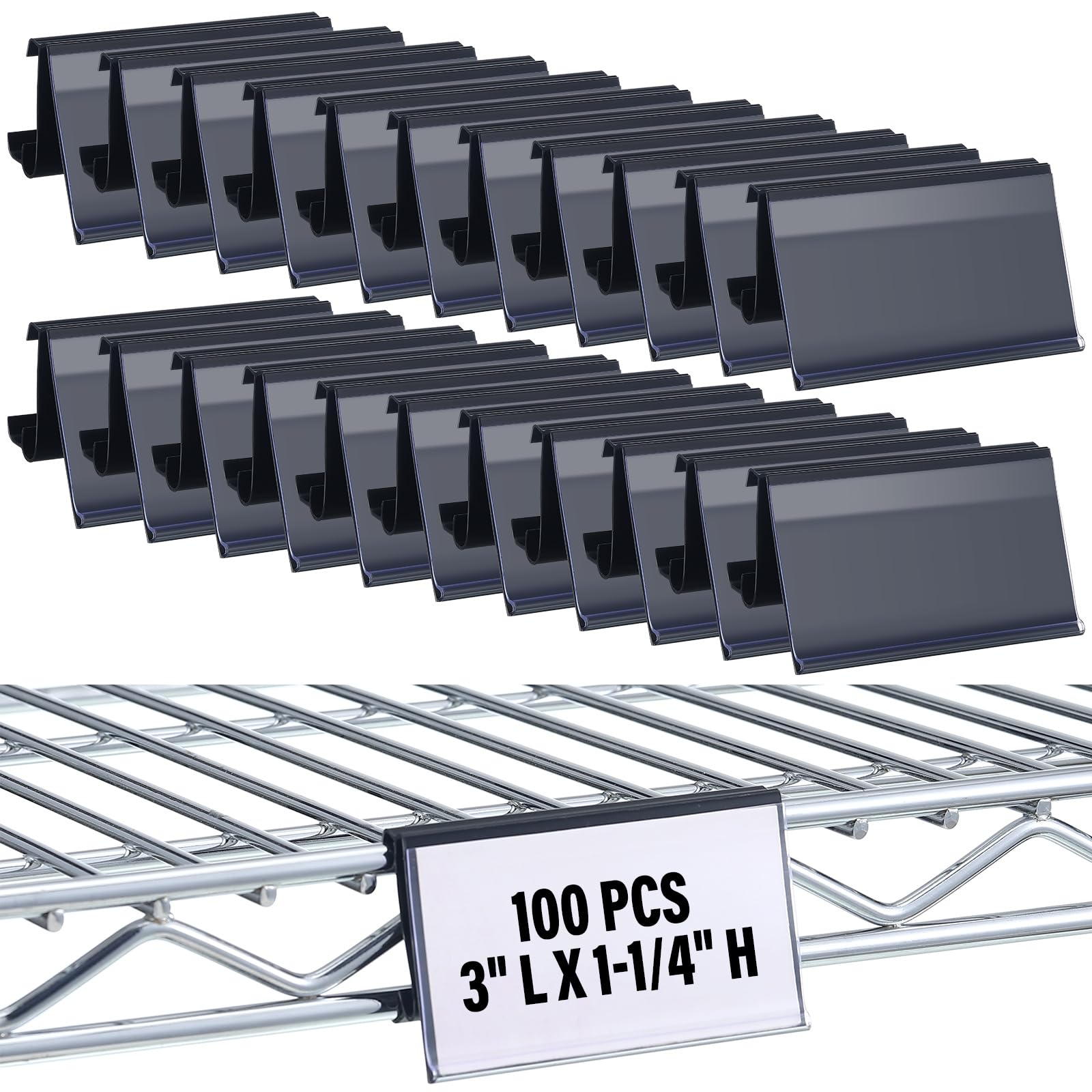 Kathfly 100 Pcs Wire Shelf Label Holder 3" L x 1.25" H Metro Shelf Clips