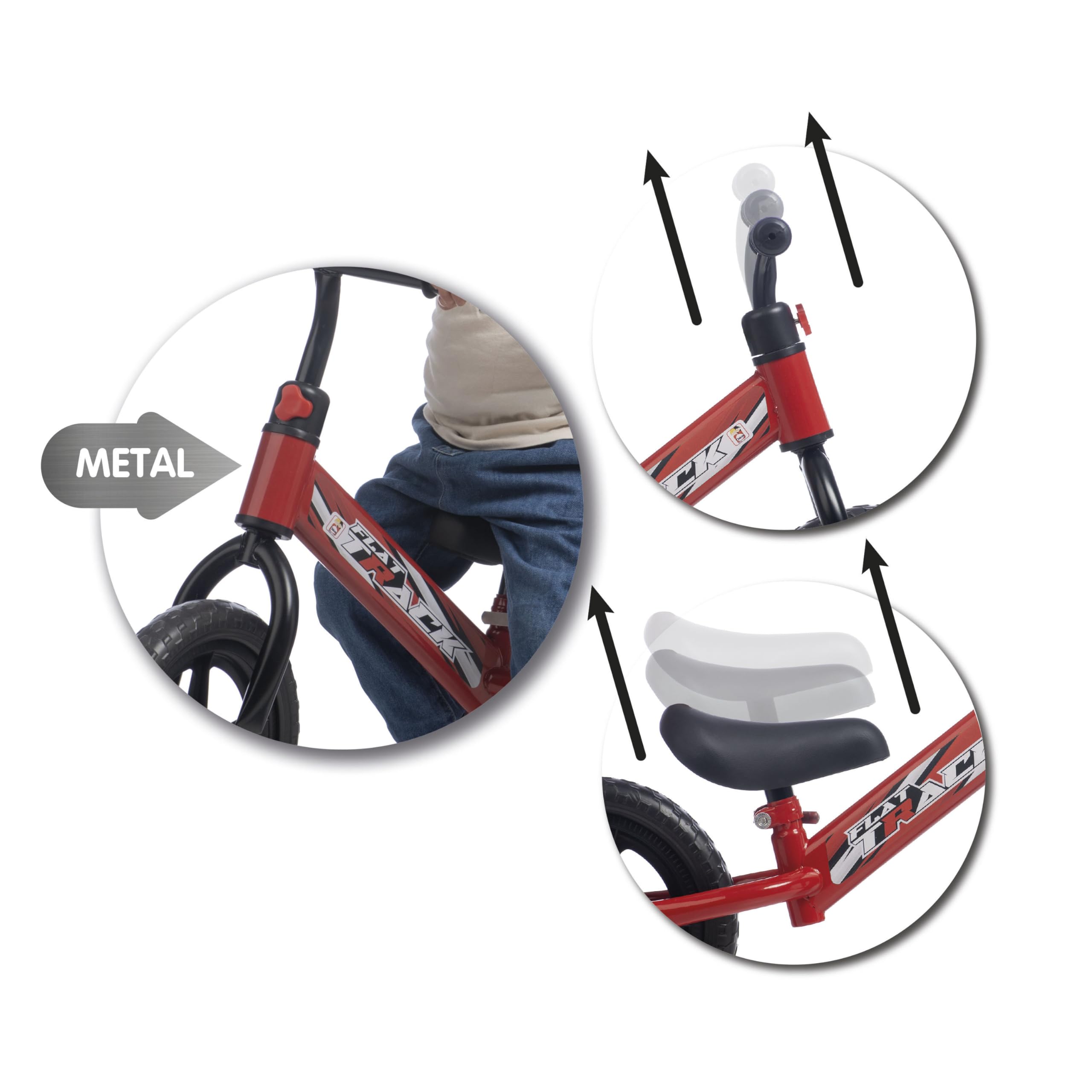 Chicos - Flat Track Bicicleta sin Pedales para Niños 2–5 Años | Balance Bike Ultraligera | Sillín Acolchado, Manillar Ajustable y Antipinchazos | Regalo Ideal para Aprender a Montar | Rojo (37004)