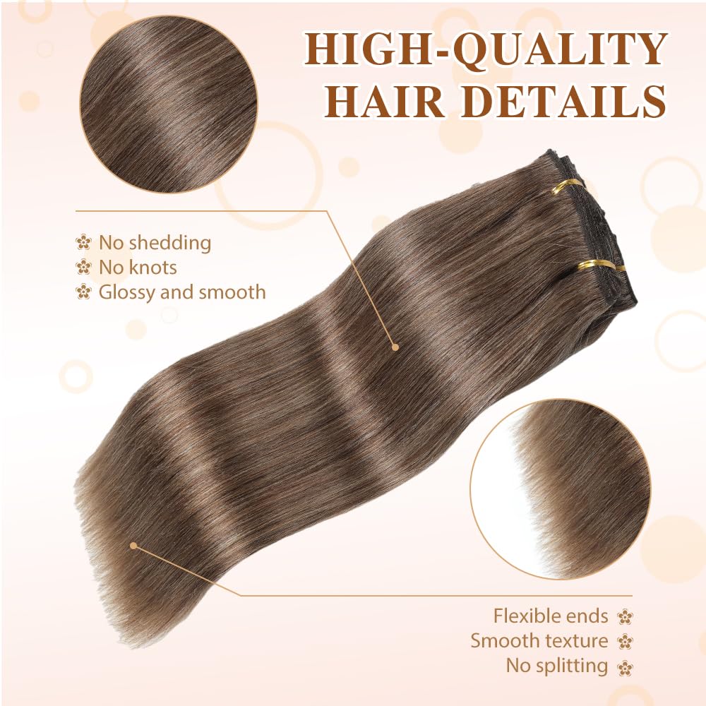 HotLulana Extension Capelli Veri Clip 7pcs 35cm 80g Castano miscelato con Biondo Naturale Extension Capelli Veri Invisible Remy Extensions （14 Pollice,M2/6/613#）