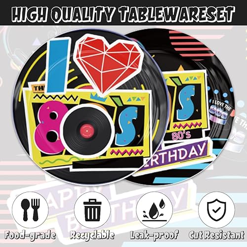 Miniatura 3 de 40 decoraciones de fiesta de cumpleaños temáticas de los años 80, platos y servilletas para 20 invitados, color marrón