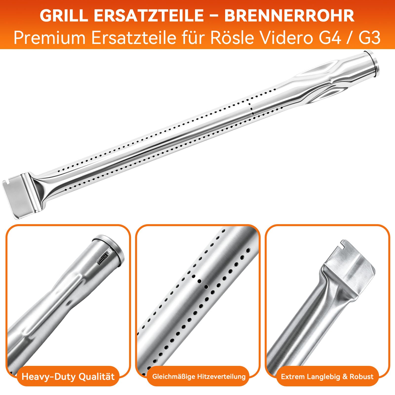 Palniki ze stali nierdzewnej do grilla gazowego Rösle Videro G4, G4-S, G4-S Nero, G4-S Vario+, G4-S Nero Vario - części zamienne do grilla gazowego Rösle Videro G3/G3-S/G3-S Nero/G3-S Vario+