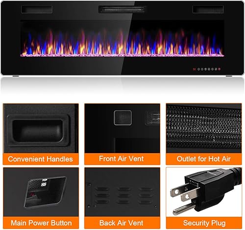Miniatura 6 de RELAX4LIFE Chimeneas eléctricas empotradas y montadas en la pared de 60 pulgadas, insertos de chimenea eléctrica con control remoto, temporizador de