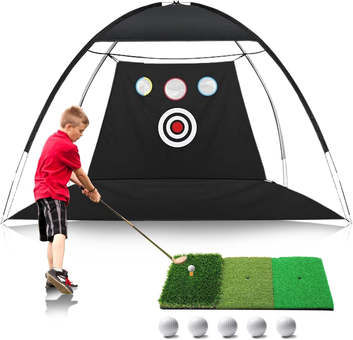 YOXIER 9.84 X 6.56FT Golf Net, Golf Hitting Net with Golf Mat and Practice Golf Balls, Golf Nets for Backyard Driving Real Golf Balls, Outdoor Indoor Golf Hitting Net with Multiple Target, Golf Gifts