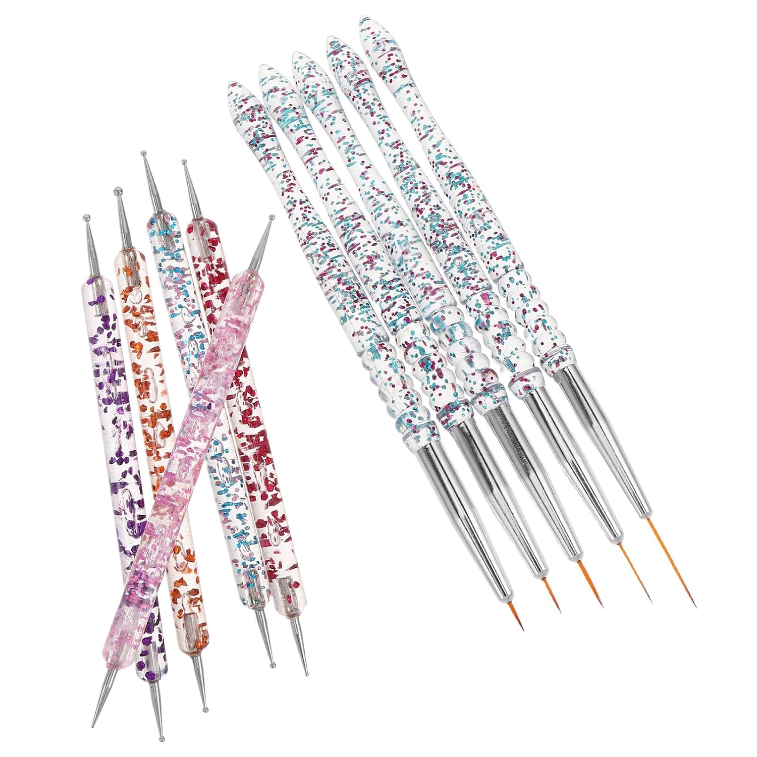 Unomor 10pcs Double-ended Nail Art Dotting Tool Set Nail Design Brushes for Creative Manicure Drawing and Painting Pen Kit for Women Salon Use