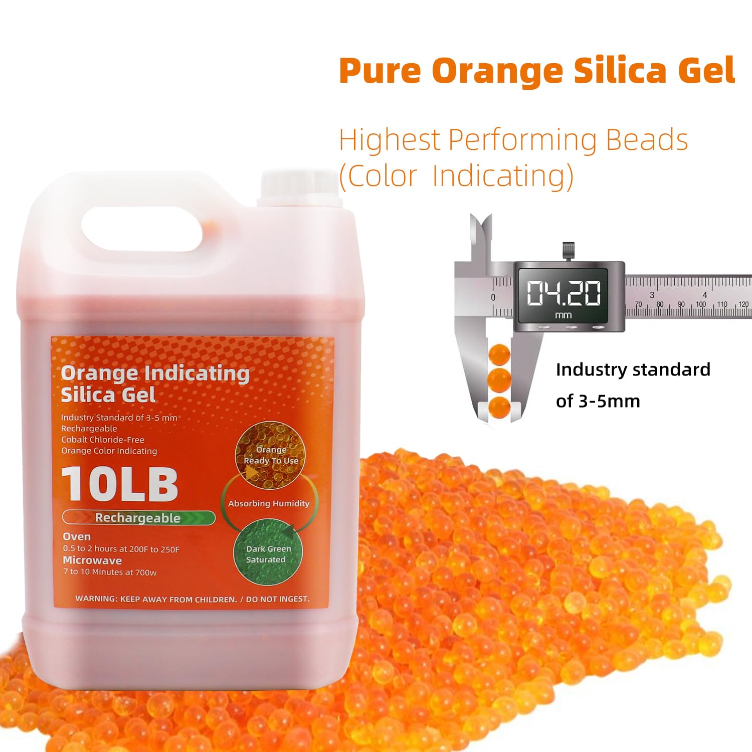 [4 LBS] Premium Orange Indicating Silica Gel Desiccant Beads(Industry Standard 3-5 mm) - Rechargeable Silica Gel Beads(1815G) with 10PCS Organza Bags Included