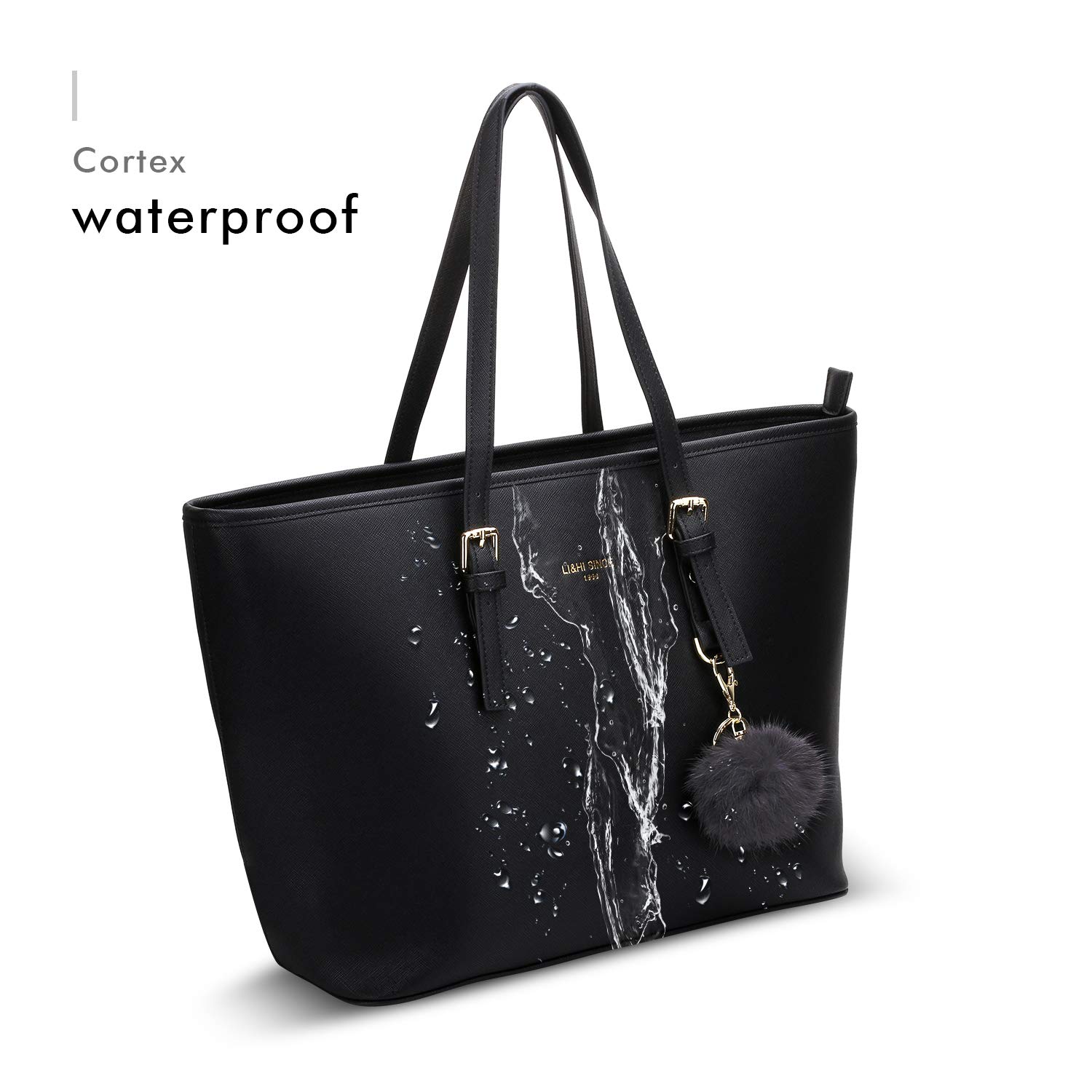 LI&HI Borsa Donna Elegante Borsa Semplice Borse Donne Semplice Tinta Unita Grande Capacità a Mano Borse Tela Borse Tracolla Borse Con Pelliccia palla peluche portachiavi