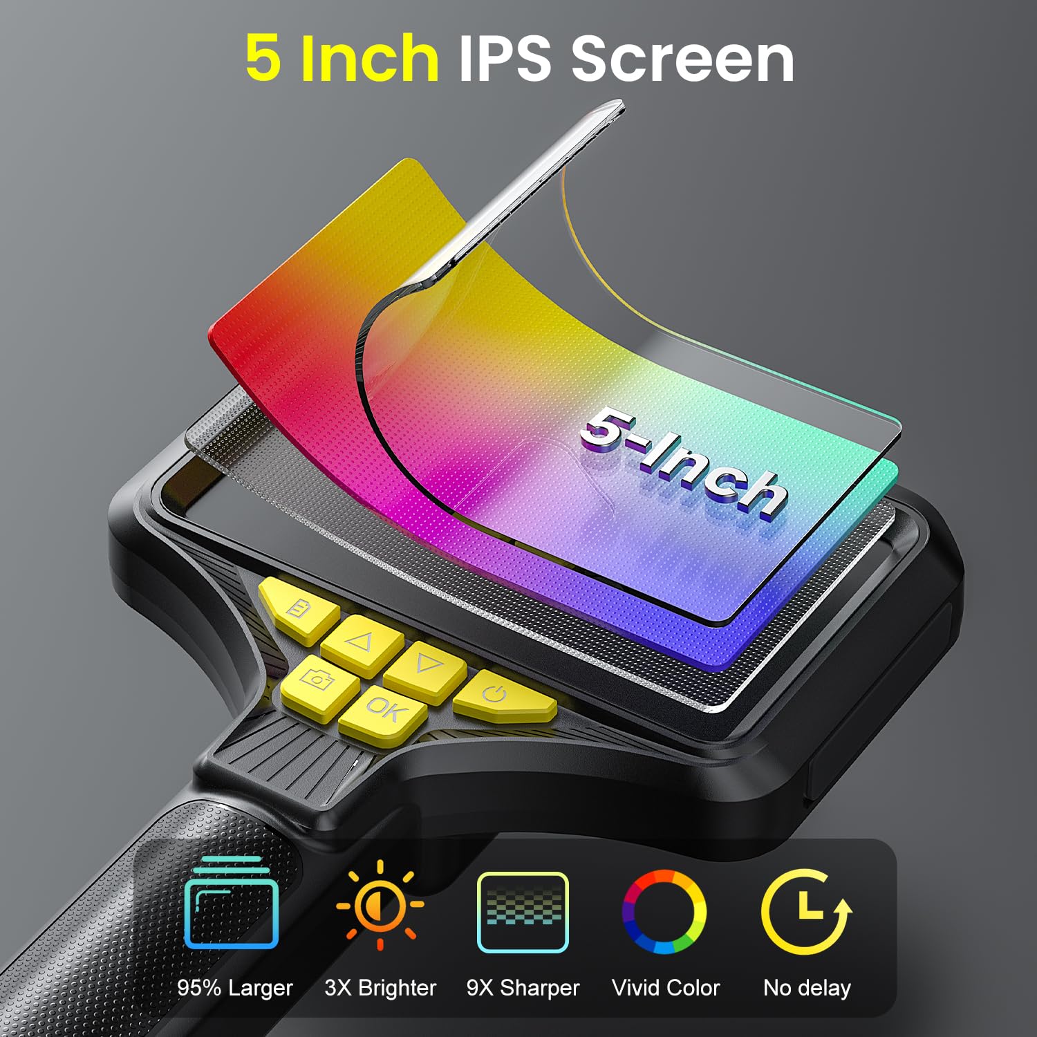 Dual Kameras Endoskopkamera mit Licht, Doppelkamera Dual Lens 5,0 Zoll IPS Bildschirm Endoskop, 8+1 Einstellbaren LED-Licht Inspektionskameras, 5 Meter Kabel Rohrkamera