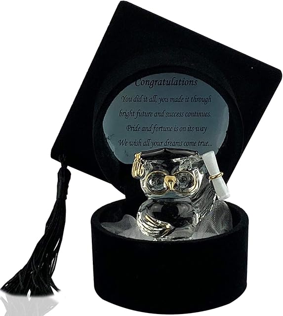 Crystal Glass Owl Graduation Gift Ornament Keepsake in Message Box Graduation Present Novelty Gift