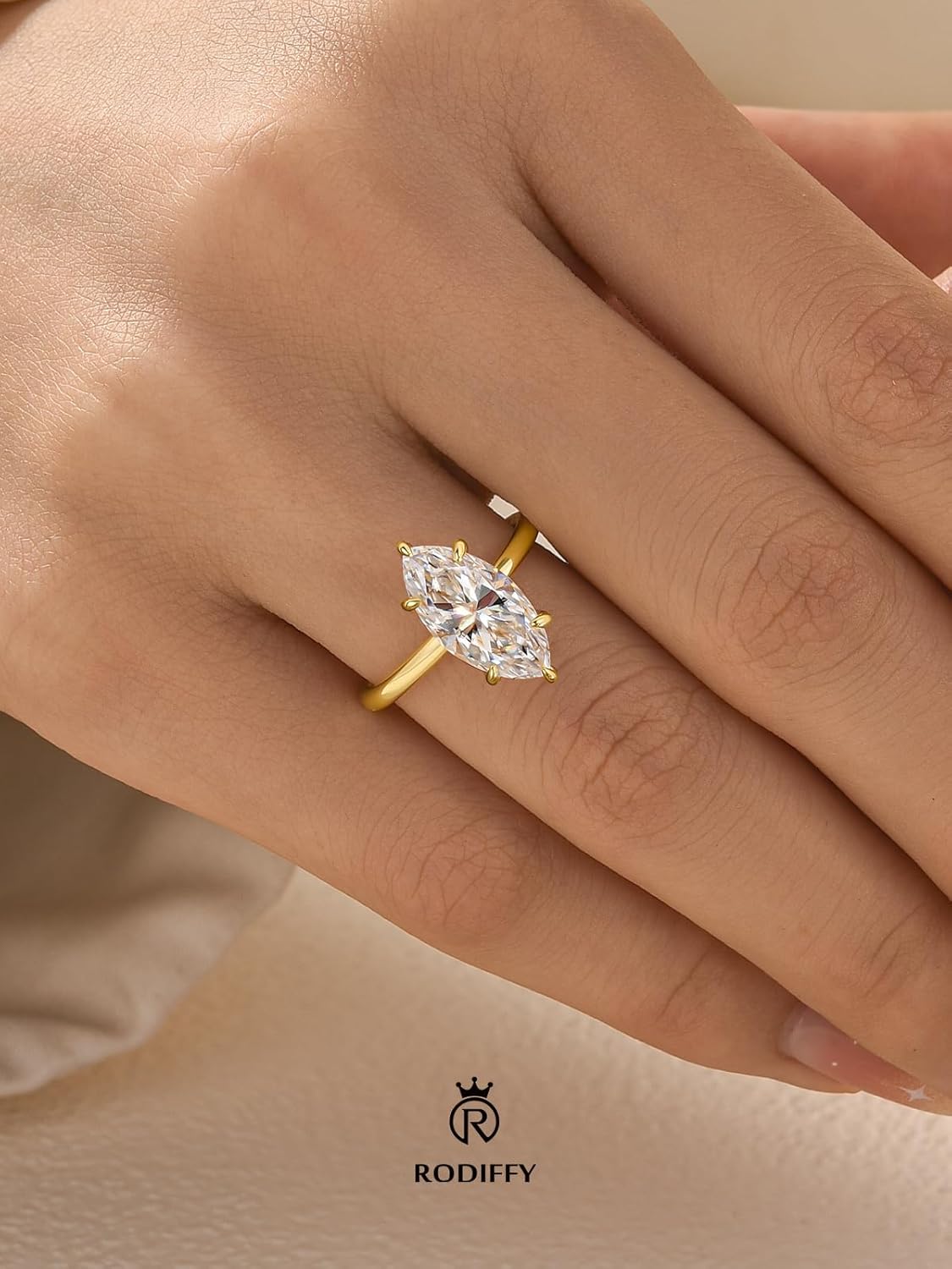 2 Carat Elegant Marquise Cut Engagement Ring for Women, S925 Silver Lab-Created D Color VVS1 Moissanite Promise Ring with 14K Gold Plated - Image 5