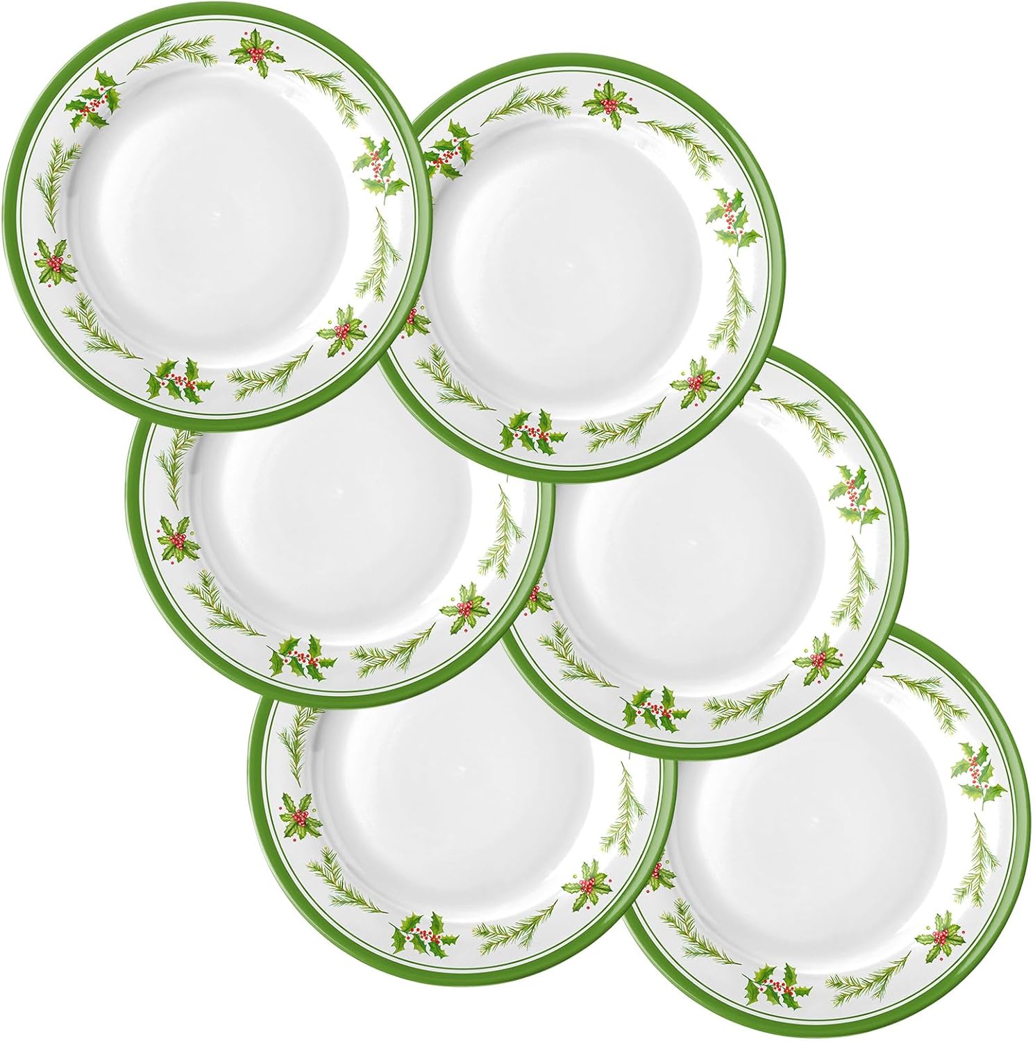 6 Pcs Christmas Melamine Plates Dinner Salad Plates Xmas Tree Dinnerware Xmas Wreath Dishes Holiday Tableware for Dessert Salad Appetizer Birthday Party(Christmas Wreath,10 Inches)