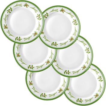 6 Pcs 10" Melamine Christmas Dinner Plate Christmas Wreath Dinnerware | Christmas Tree Wreath Dishes, Green Holiday Dinnerware, Xmas Parties, Appetizers Desserts Salad, Festive, Birthday Party