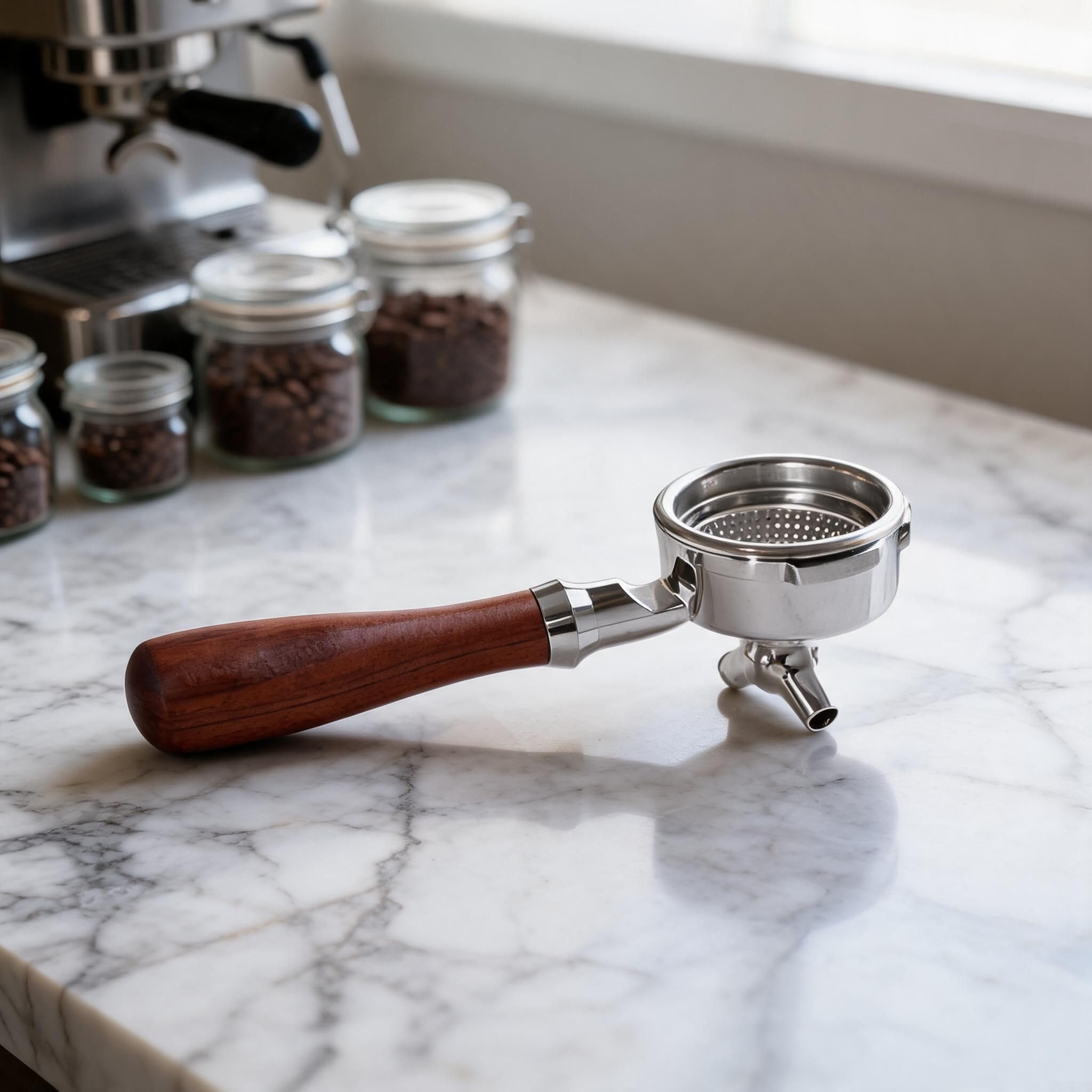 Portafiltro professionale da 58 mm per legno per macchina da caffè Breville con cestello – Robusto acciaio inox doppio beccuccio per perfetta estrazione di crema nel caffè 225 mm
