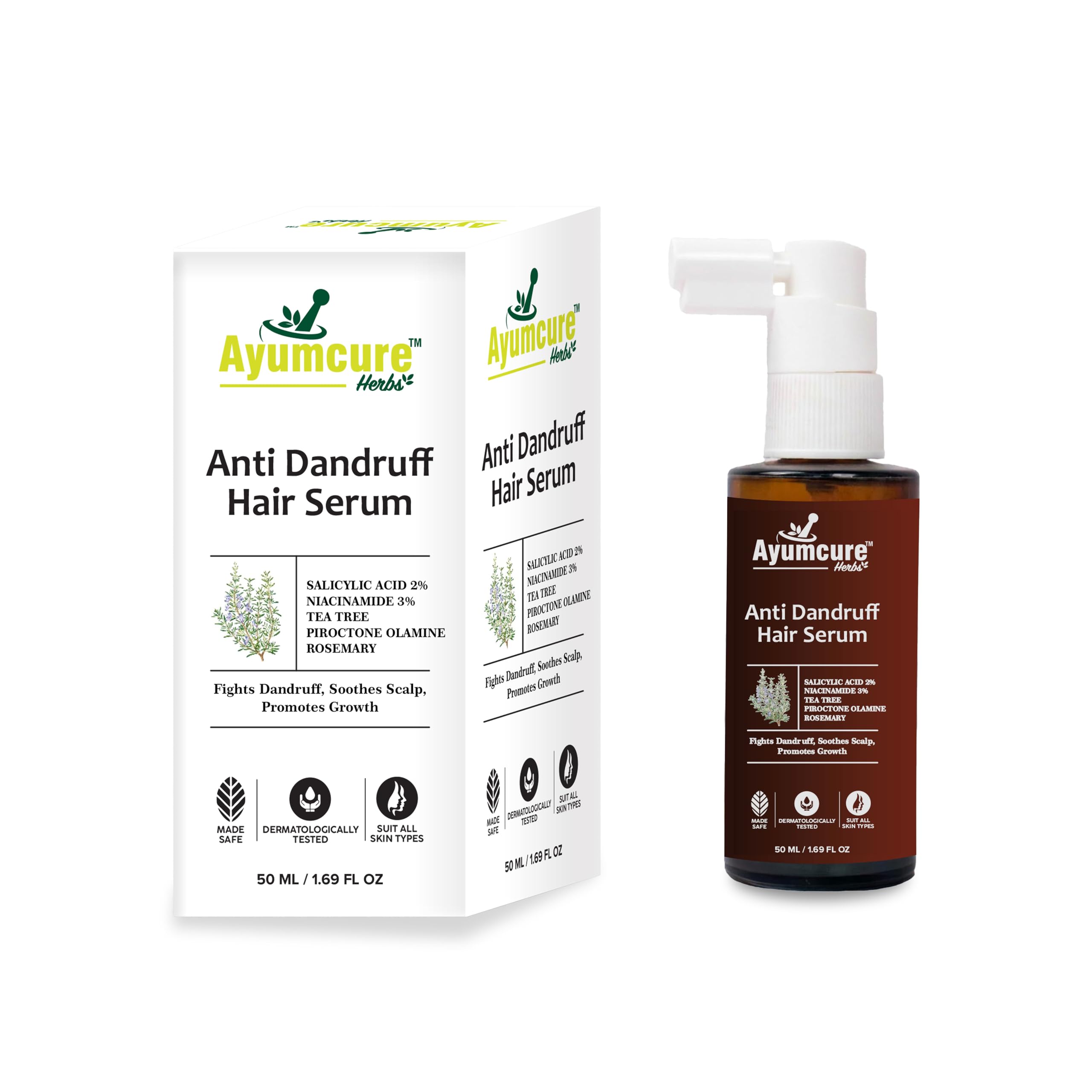 Ayumcure Anti Dandruff Hair Serum with 2% Salicylic Acid, 3% Niacinamide, Tea Tree, Rosemary & Piroctone Olamine | Fights Dandruff & Promotes Hair Growth | 50ml |For Men & Women | All Hair Types-image-24