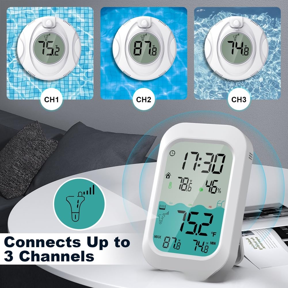 Termometro wireless per piscina, CP02, con retroilluminazione a LED, per piscine, acquari, vasche da bagno