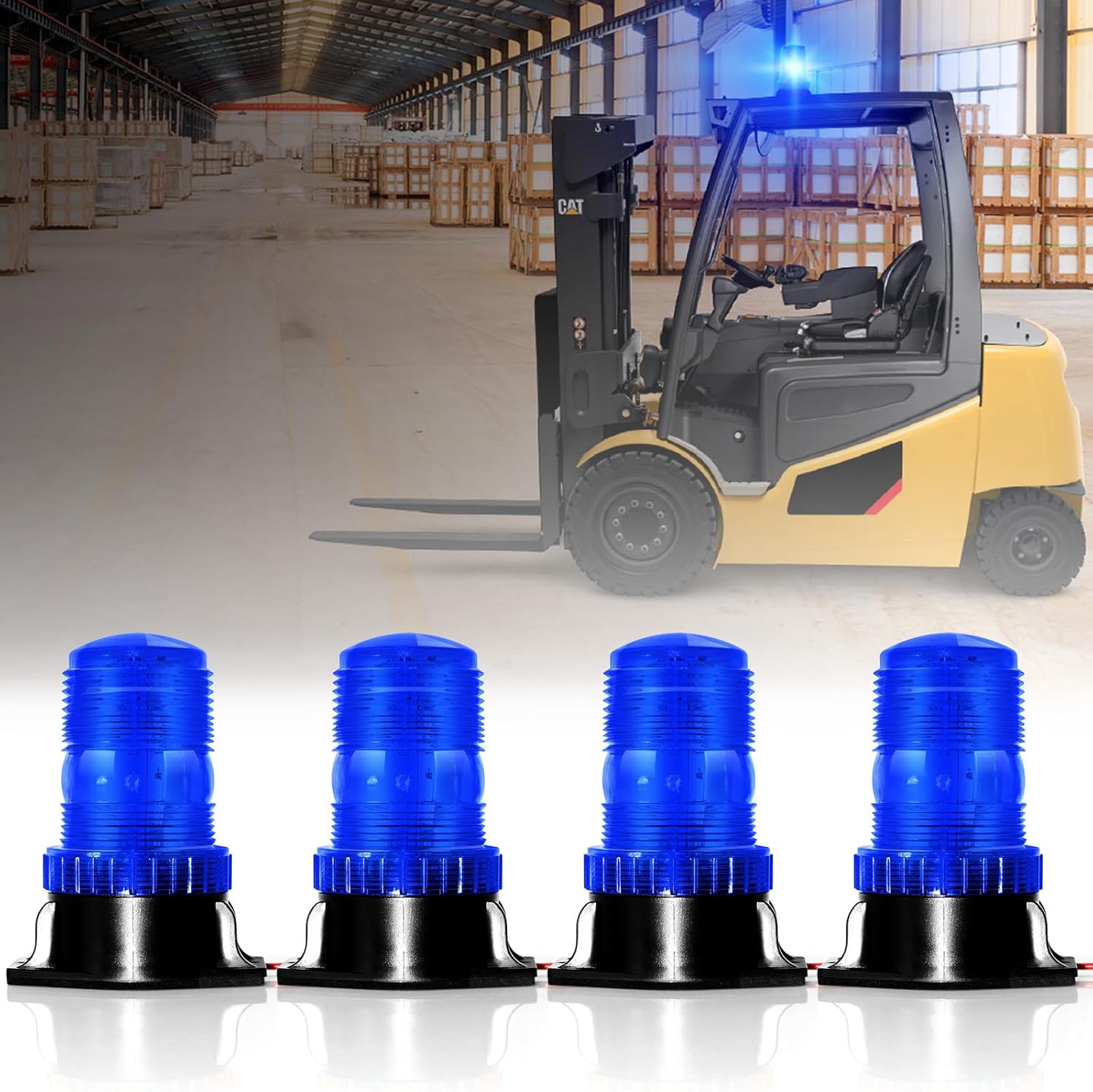 eTzone 30 LED Forklift Lights Red Emergency Beacon Strobes Warning Flashing Lights 30W DC10-110 for Forklifts, Fire Trucks, Ambulances, Police Cars - 4Pack