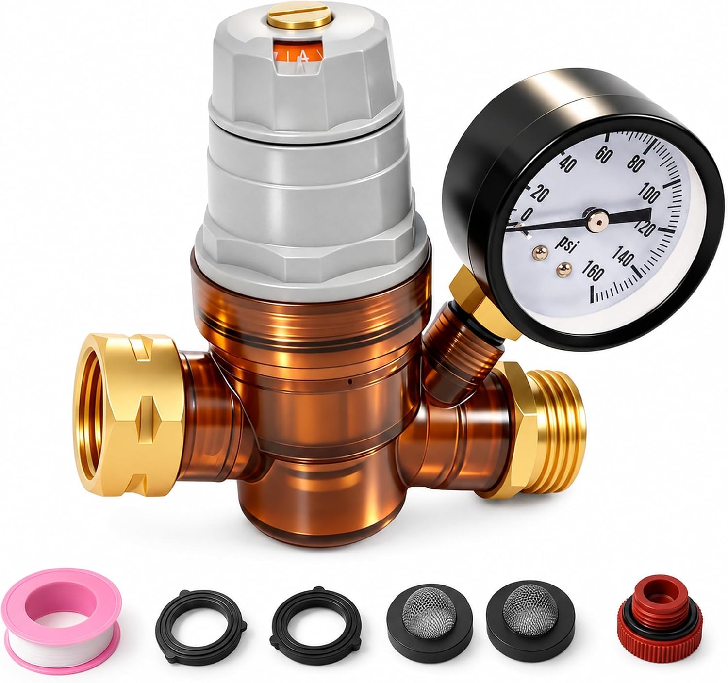 RV Water Pressure Regulator, Rotatable Scale Adjustable Camper Water Pressure Reducer with Gauge and Inlet Screen Filter for RV Camper Travel Trailer 2026 New Model