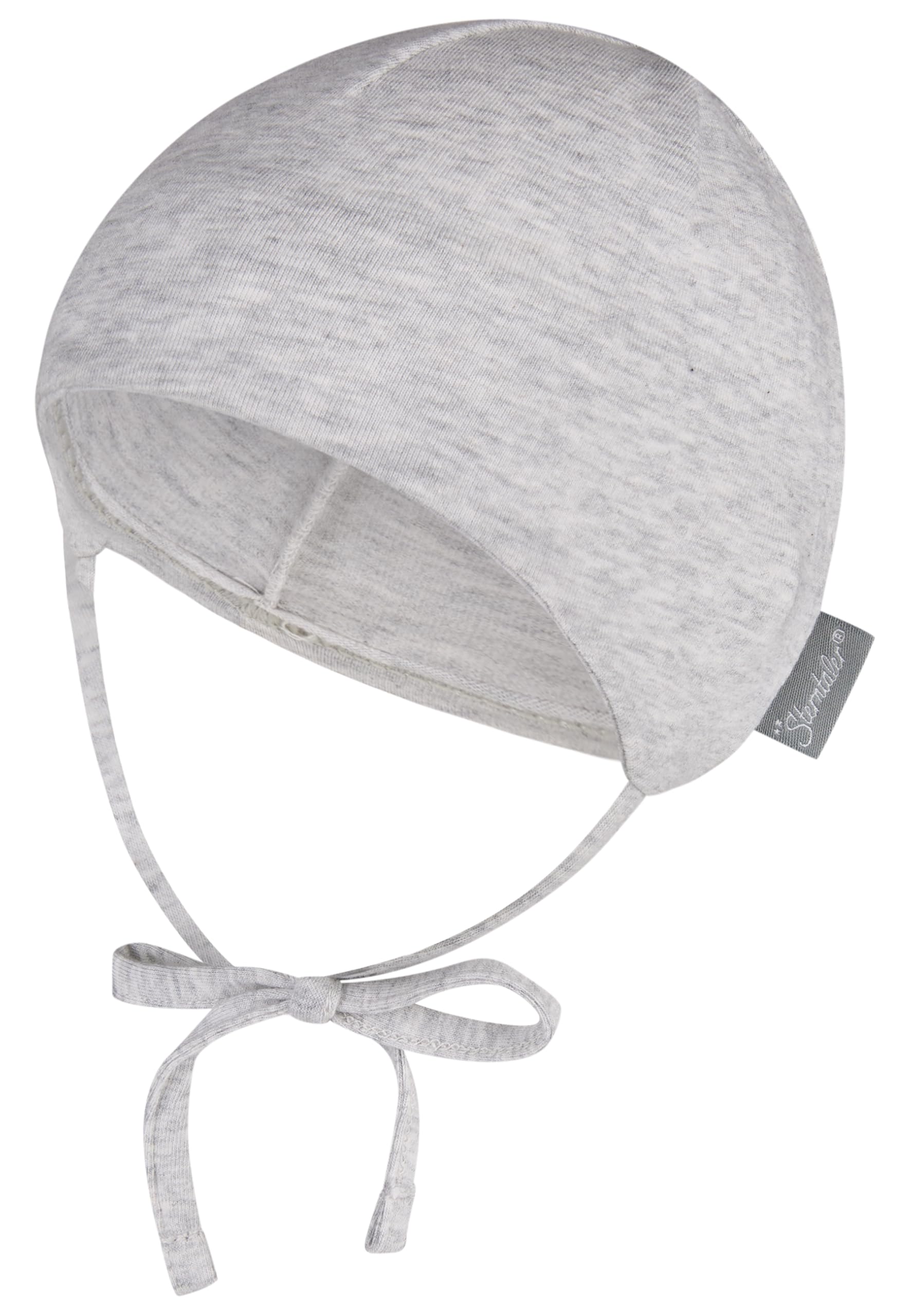 Sterntaler OCS Beanie Melange – Unisex Baby Mütze mit angeschnittenen Ohrenklappen & Bindeband – aus Melange-Singlejersey (Bio), doppellagig – Übergangsmütze ab Geburt – steingrün, Gr. 35