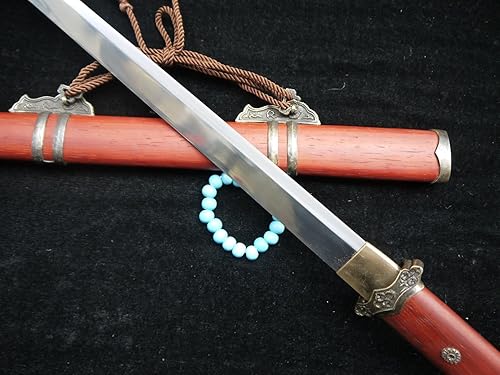 Miniatura 2 de Tang dao, hecha a mano, hoja de acero de alto carbono, secoya, latón, templado por calor, espiga completa