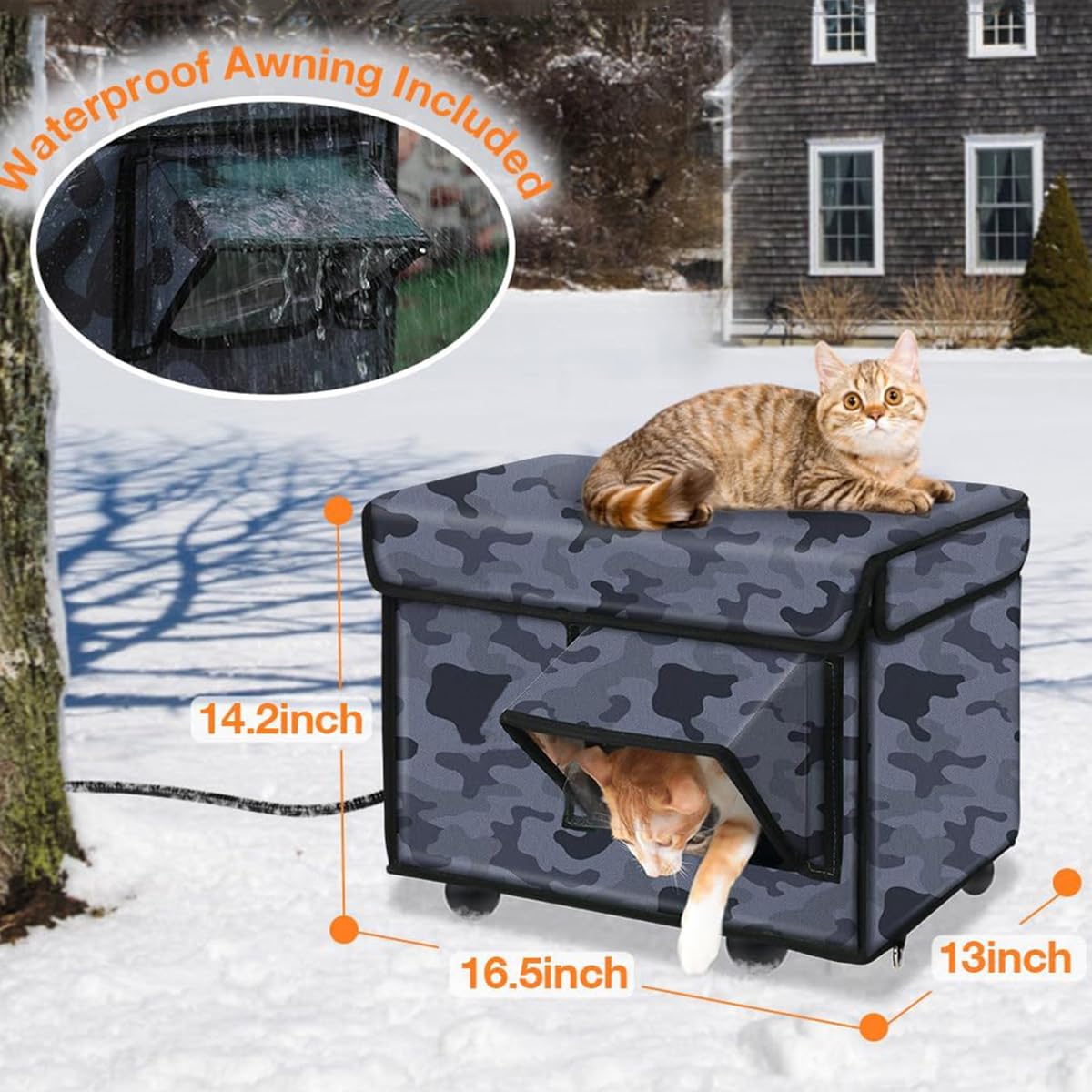 Pawaboo Verwarmd Kattenhuis Voor Buiten In De Winter, Weerbestendig Met Waterdicht Gordijn En Verhoogde Basis Geisoleerd Verwarming 2888710270