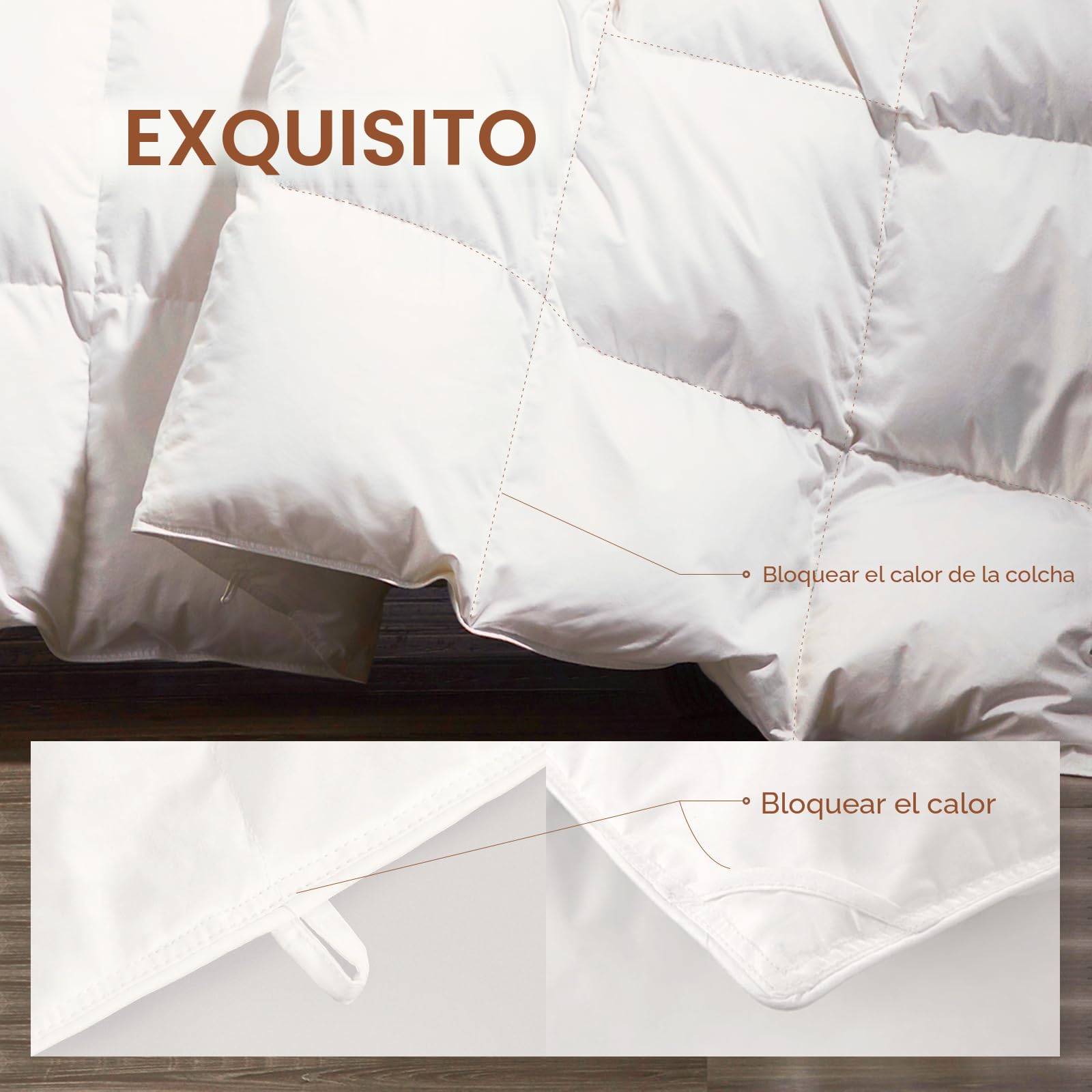 Edredón de plumón de ganso Super King 13,5 tog, 260 x 220 cm, cálido para invierno, lavable a máquina, funda 100% de algodón, diseño de caja de bafle 3D con solapa en la esquina, edredón muy