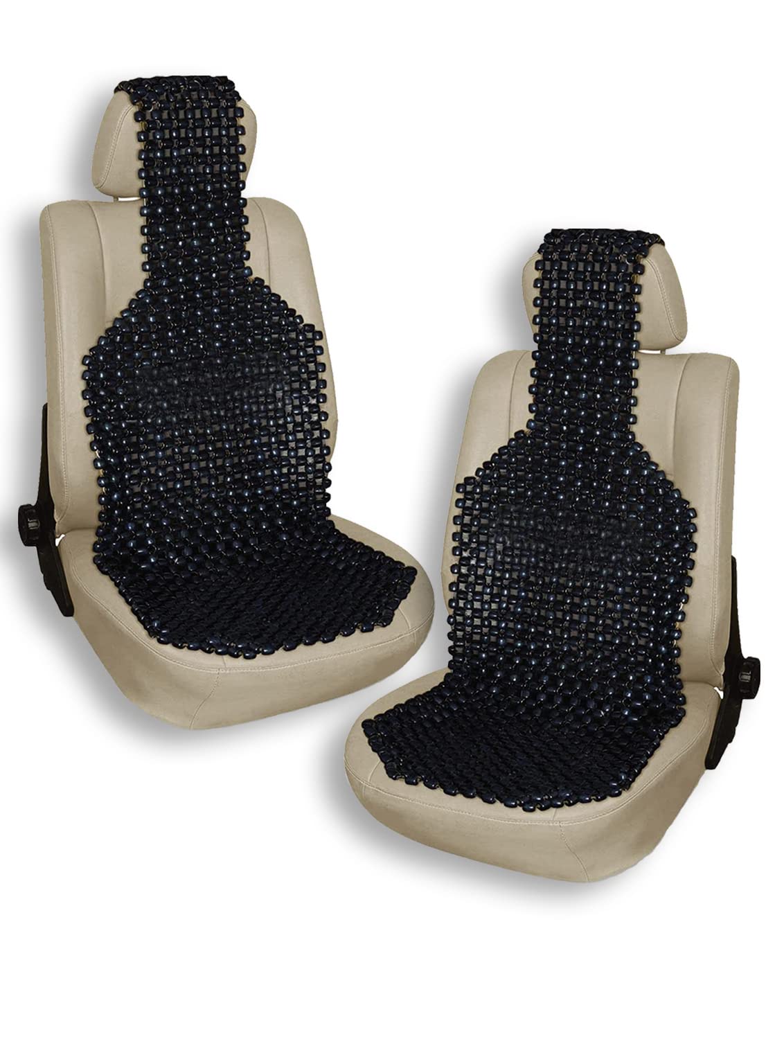 VaygWay Cuscino per sedile con perline in legno naturale durevole e doppio cordino, cuscino di supporto massaggiante ventilato per auto (confezione da 2 nero)