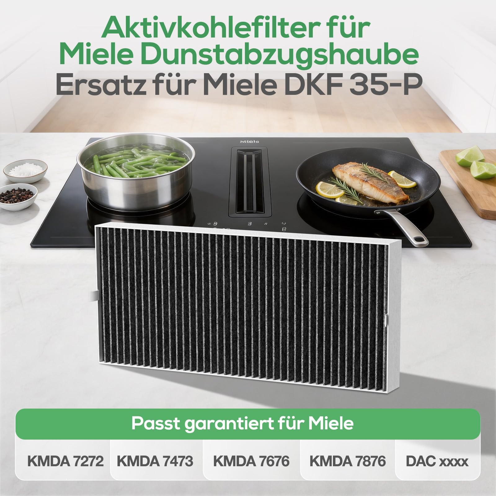 2 Aktivkohlefilter für Miele Dunstabzugshaube DKF 35-P Kompatibel mit KMDA 7272 KMDA 7473 KMDA 7676 KMDA 7876 und DAC xxxx im Umluftbetrieb (2 × Miele Dkf 35-p)