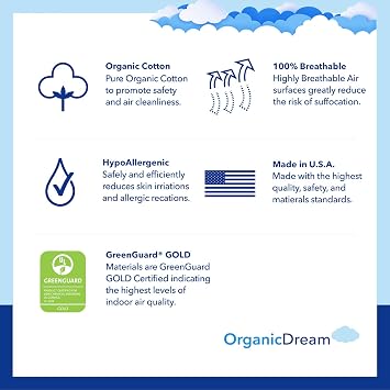 ORGANICDREAM Crib and Toddler Mattress - 100% Breathable Proven to Reduce Suffocation Risk, 100% Washable Cover, Baby + Toddler Bed, GREENGUARD Certified, Hypoallergenic - Deluxe 5- White