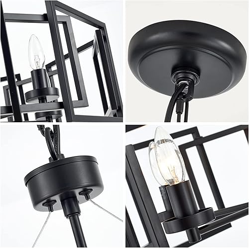 Miniatura 8 de Lámpara de araña de estilo industrial, con acabado negro mate, pantalla geométrica, lámpara colgante para comedor, sala de estar, cocina, isla