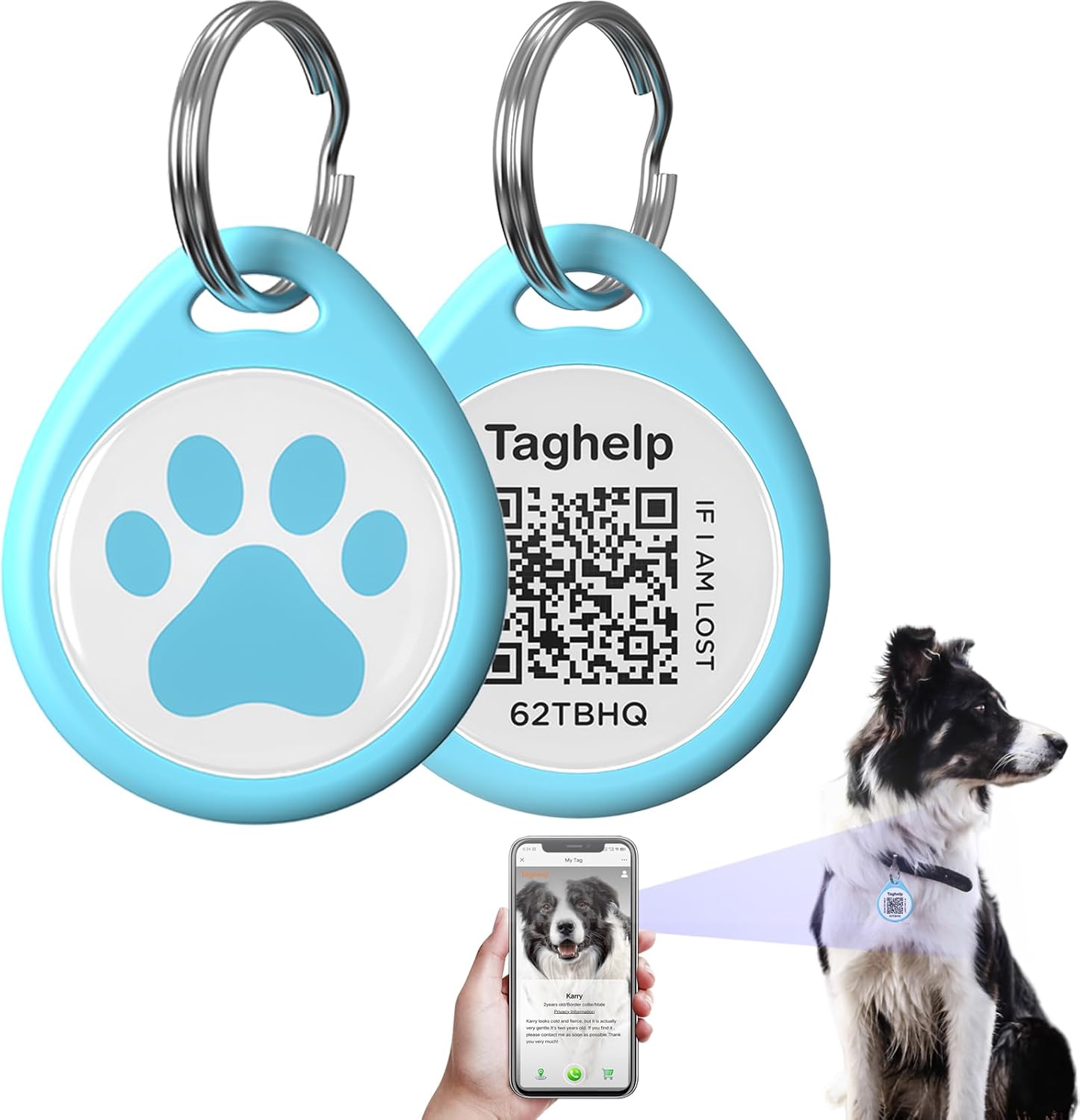 QR Code Pet ID Dog Tags for Collar Personalized for Pet Online Profile – Scan QR Receive Instant Pet Location Alert Email, Anti-Lost,No Subscription fees,No app (Blue, for Dog – 1.2″)