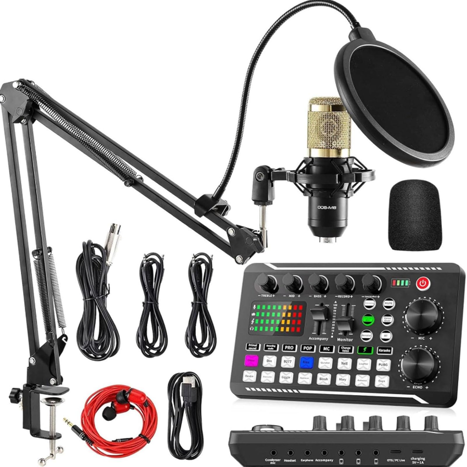 Pakiet interfejsu audio i sprzętu do podcastów, profesjonalne studio nagrań z efektami miksera i zmieniaczem głosu do przesyłania strumieniowego i gier