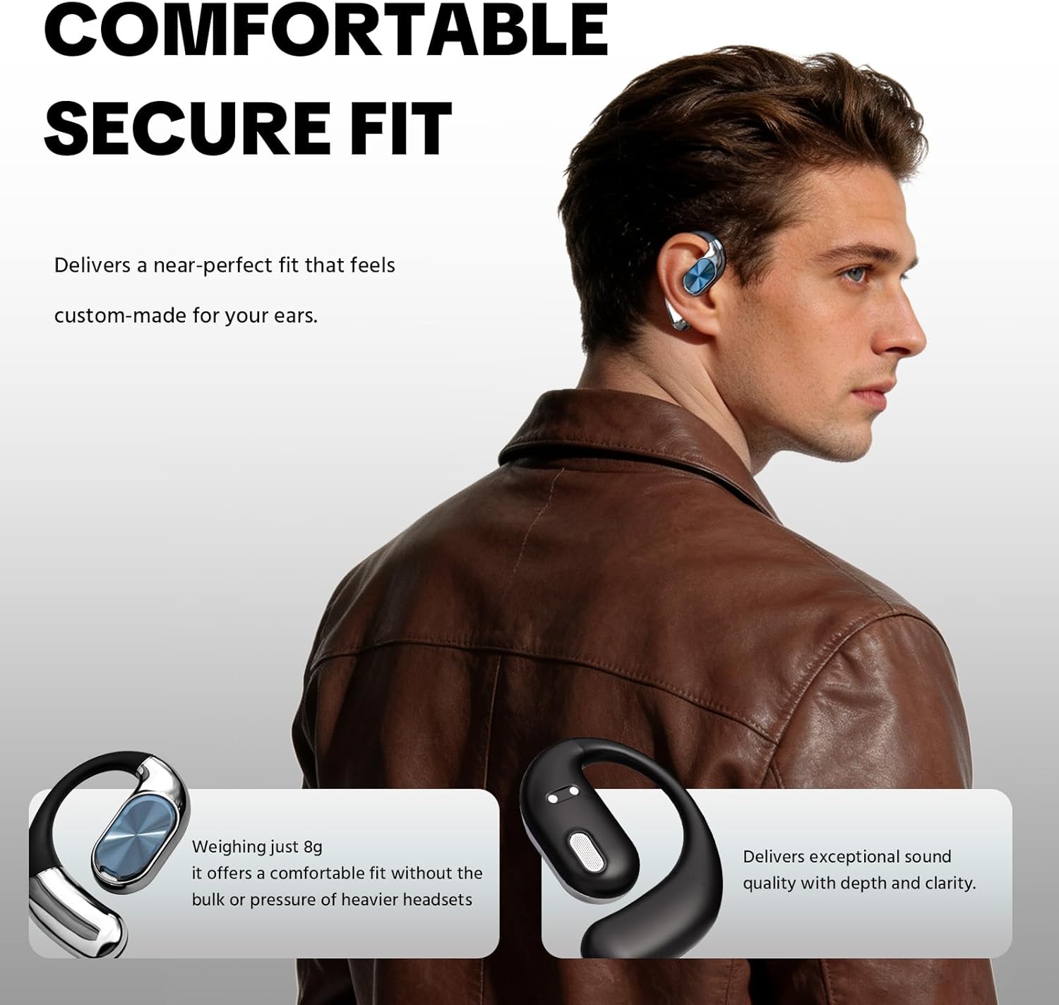 Open Ear Earbuds-Open Ear Headphones,Bluetooth 6.0 Wireless Earbuds with Swivel Design, Secure Comfort Fit & Powerful Sound, 60H Playtime, IPX5 Waterproof, for Cycling, Running, Workout（Black）