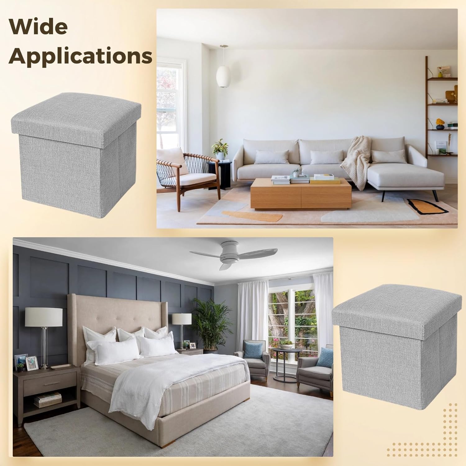 2 Pcs Collapsible Storage Bins, Foldable Greeting Card Organizer, Multi-Functional Storage Box for Cloths, Toys, Photos, Keepsakes, Greeting Cards, Grey, 10 Inch