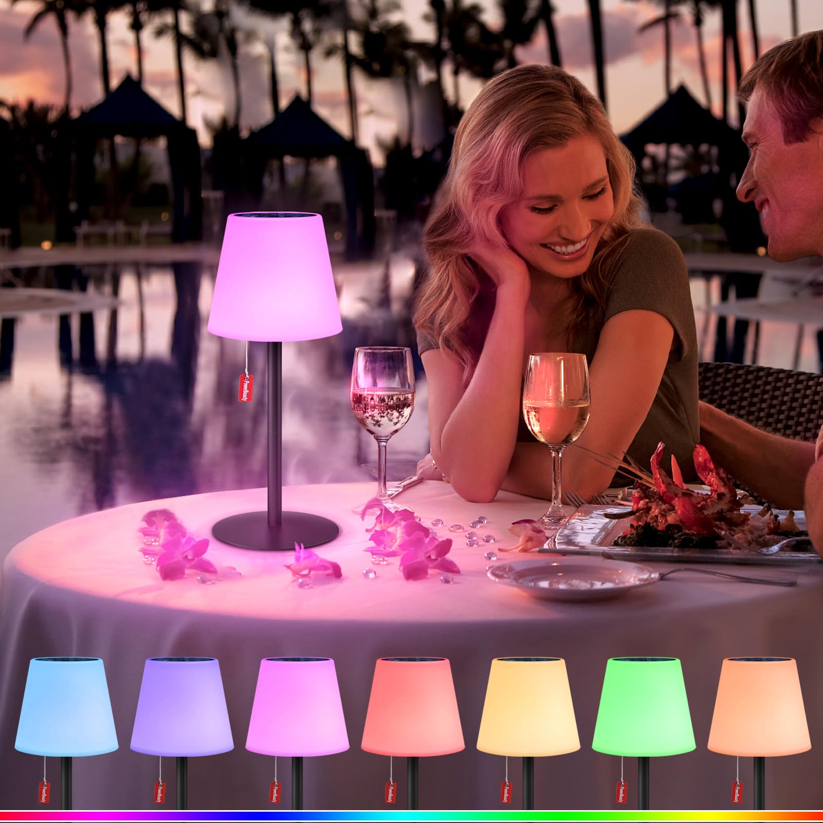 MALUX Solar Tischlampe Outdoor Warmweiß Zugschalter Solare Aufladung & USB-Ladung Fernbedienung Tischlampe Akku 8 Farben Solar Tischleuchte Outdoor Wasserdicht IP54 für Garten Wohnzimmer Terrasse