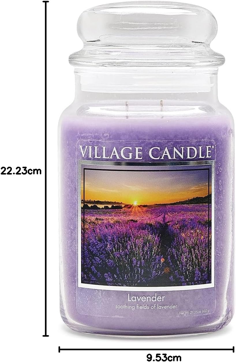 Village Candle Lavender, Large Glass Apothecary Jar, Scented Candle, 21.25 oz, Purple
