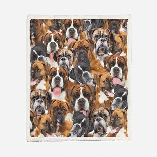 Miniatura 8 de AILONEN Manta tipo bóxer para perros y adultos, con estampado de animales, bonita manta de felpa de doble cara de lana de cordero, franela Sherpa