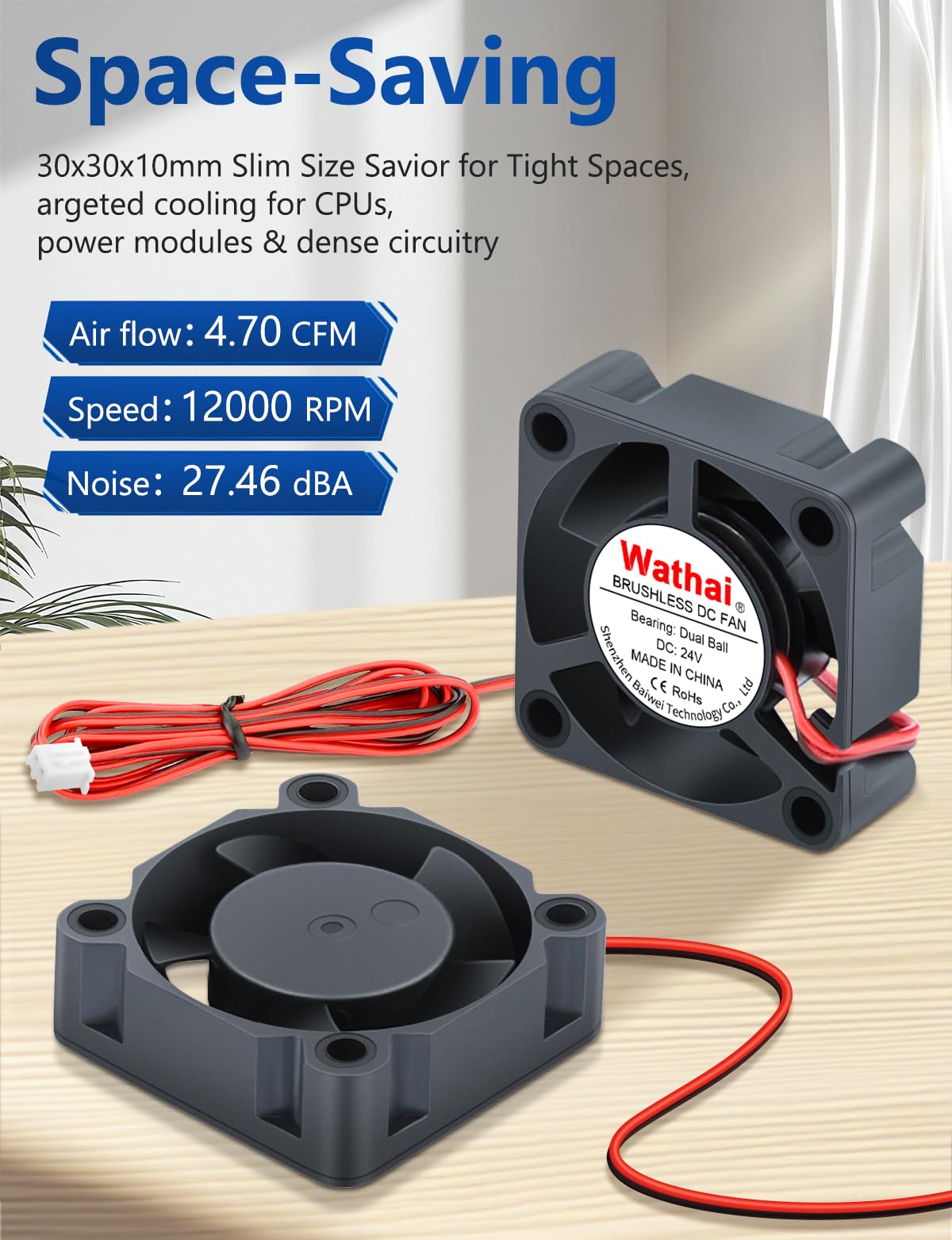 Snapklik.com : Wathai 2pcs 3010 30mm Fan 24V Dual Ball DC Brushless 3D ...