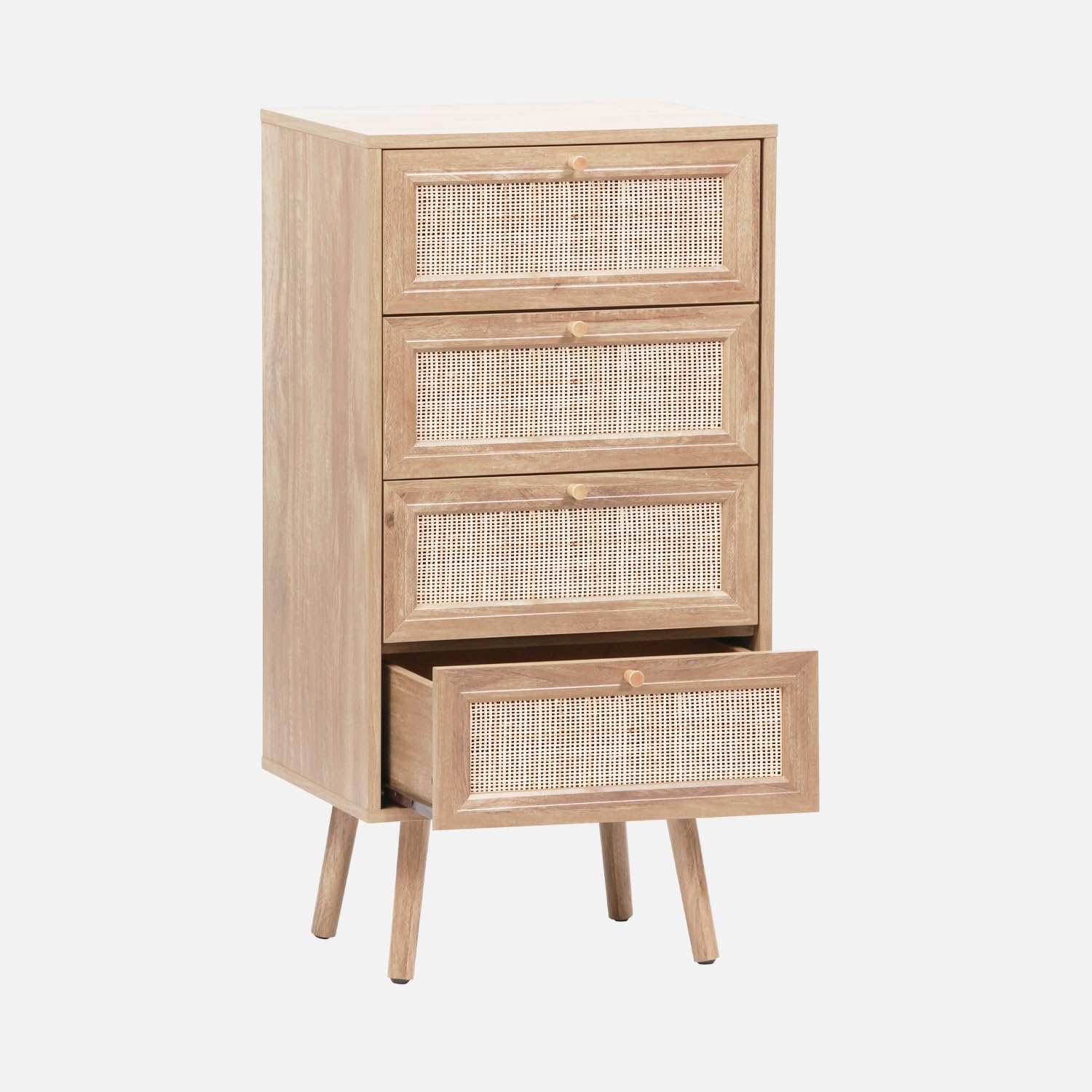 sweeek - Commode chiffonnier 4 tiroirs décor Bois et cannage