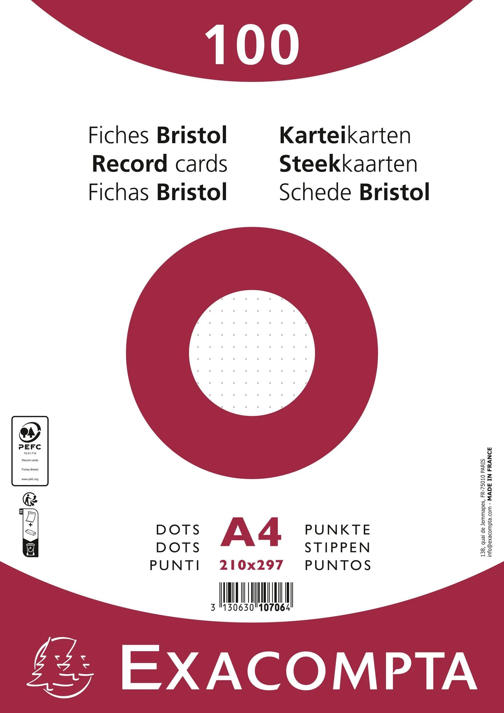 Exacompta - Ref 10706E - Box of 10 Packs of 100 Sheets in Film - Bristol dots not Perforated - Format 210 x 297 mm - Clairefontaine Paper PEFC Certified - White