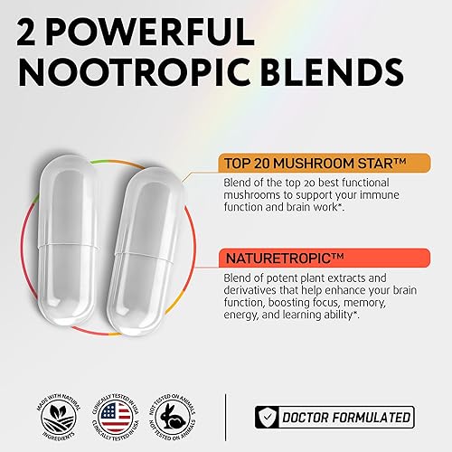 Miniatura 3 de IQ BIOLOGY Suplemento de hongos Leones Melena Kava Kava Rhodiola Rosea Vitamina B12 Cola de pavo Reishi - Complejo de hongos nootrópicos Ashwagandha