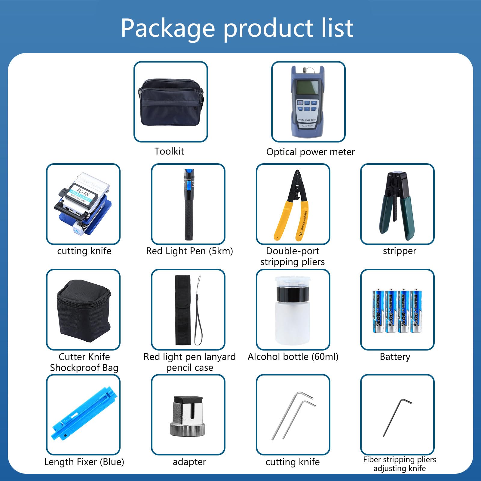 Kit d'outils professionnel en fibre optique avec couperet à fibre optique FC-6S - Compteur de puissance optique utile pour dénuder les câbles en fibre optique - Outil de connexion à froid